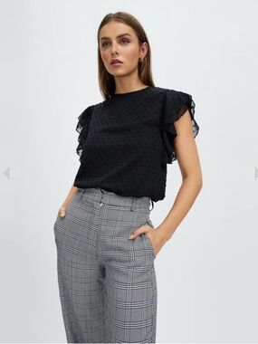 Black Swiss Dot Ruffle Sleeve Blouse | Sheer Textured Feminine Top